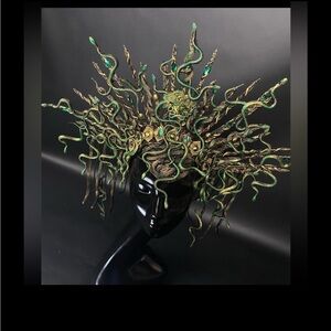 Medusa-Inspired Snake Headdress in Green and Gold